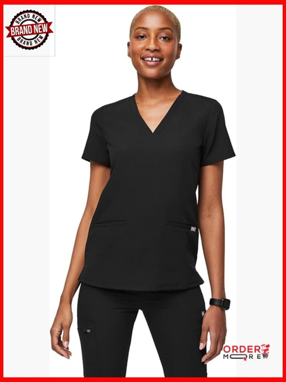 Classic Fit Scrub Top - 3 Pockets, Four-Way Stretch, V-Neck